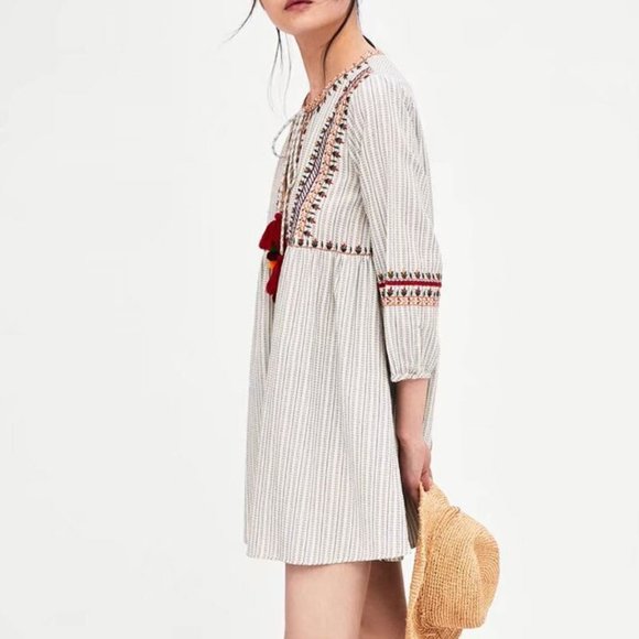 ZARA TRF Collection White Boho Smock Dress NWOT - Picture 3 of 11